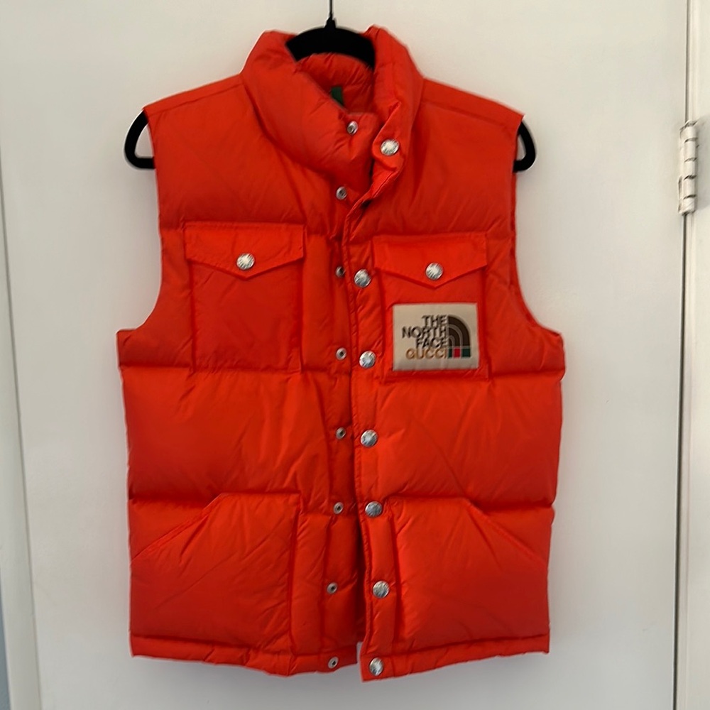 Gucci Orange Quilted Vest with High Collar